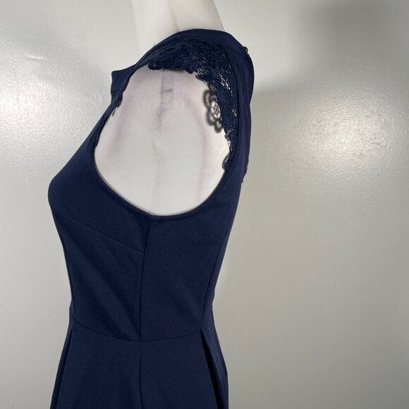 Speechless Navy Blue Crew Neck Lace Shoulder Sleeveless Fit & Flare Dress M - Picture 7 of 16
